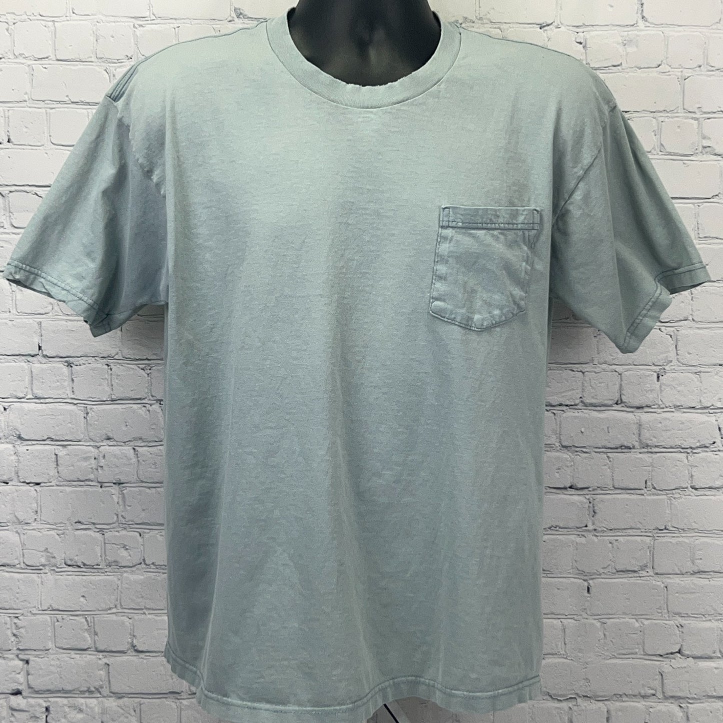 Vintage 90s Distressed TownCraft T Shirt L Large Green USA Made Blank Pocket Tee