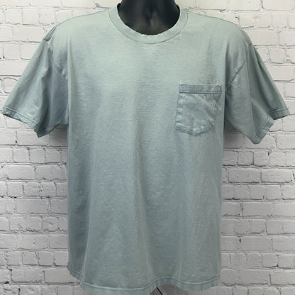 Vintage 90s Distressed TownCraft T Shirt L Large Green USA Made Blank Pocket Tee