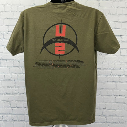 U2 360 Degrees Tour 2009 T Shirt Concert Rock Band Tee Green Unisex L Large
