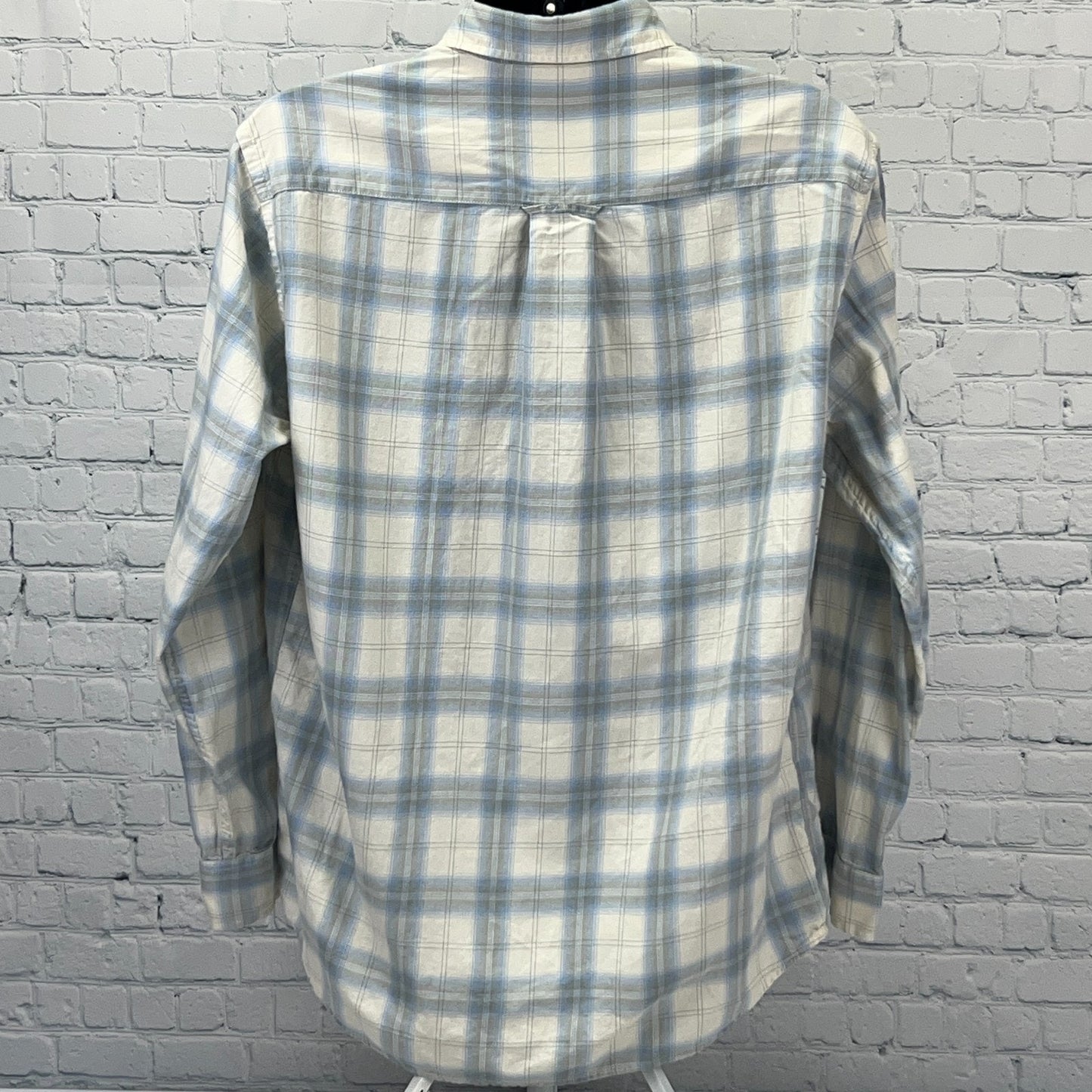 Orvis Classic Fit Shirt Mens L Large Blue Plaid Cotton Tencel Long Sleeve Casual