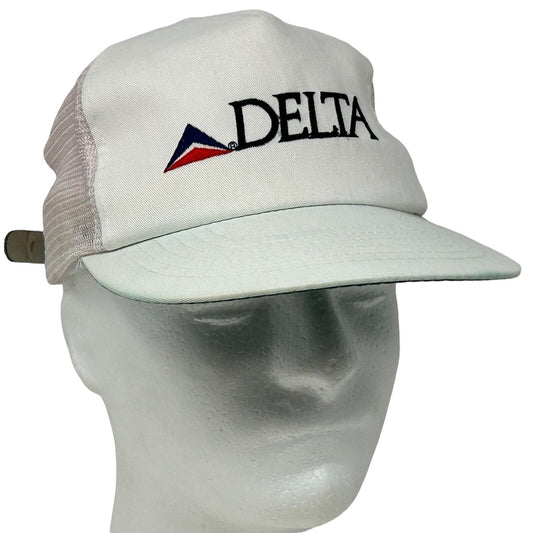 Delta Air Lines Vintage 90s Trucker Hat White Mesh Strapback Baseball Cap
