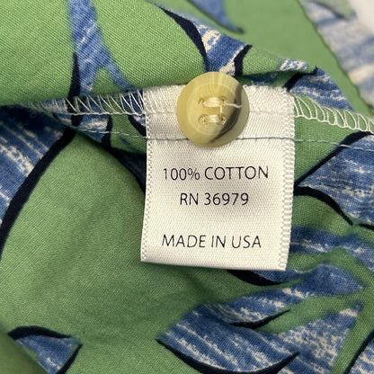 Go Barefoot Hawaiian Button Front Camp Shirt Reverse Print USA Green L Large