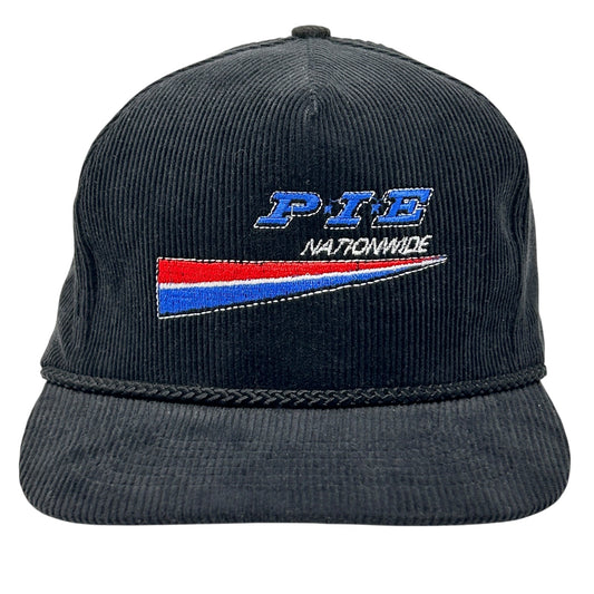 Vintage 80s PIE Nationwide Hat Cap Trucker Trucking Corduroy Strapback Black