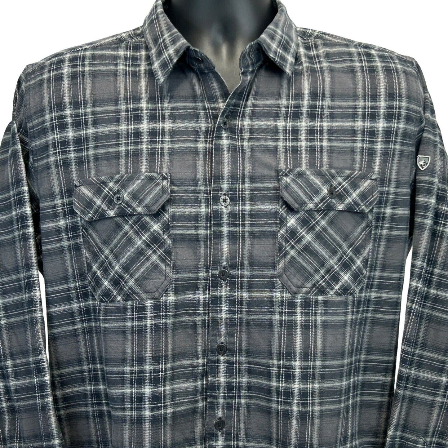 Camisa de franela con botones delanteros KUHL Dillingr de manga larga a cuadros, color gris, para hombre 7186