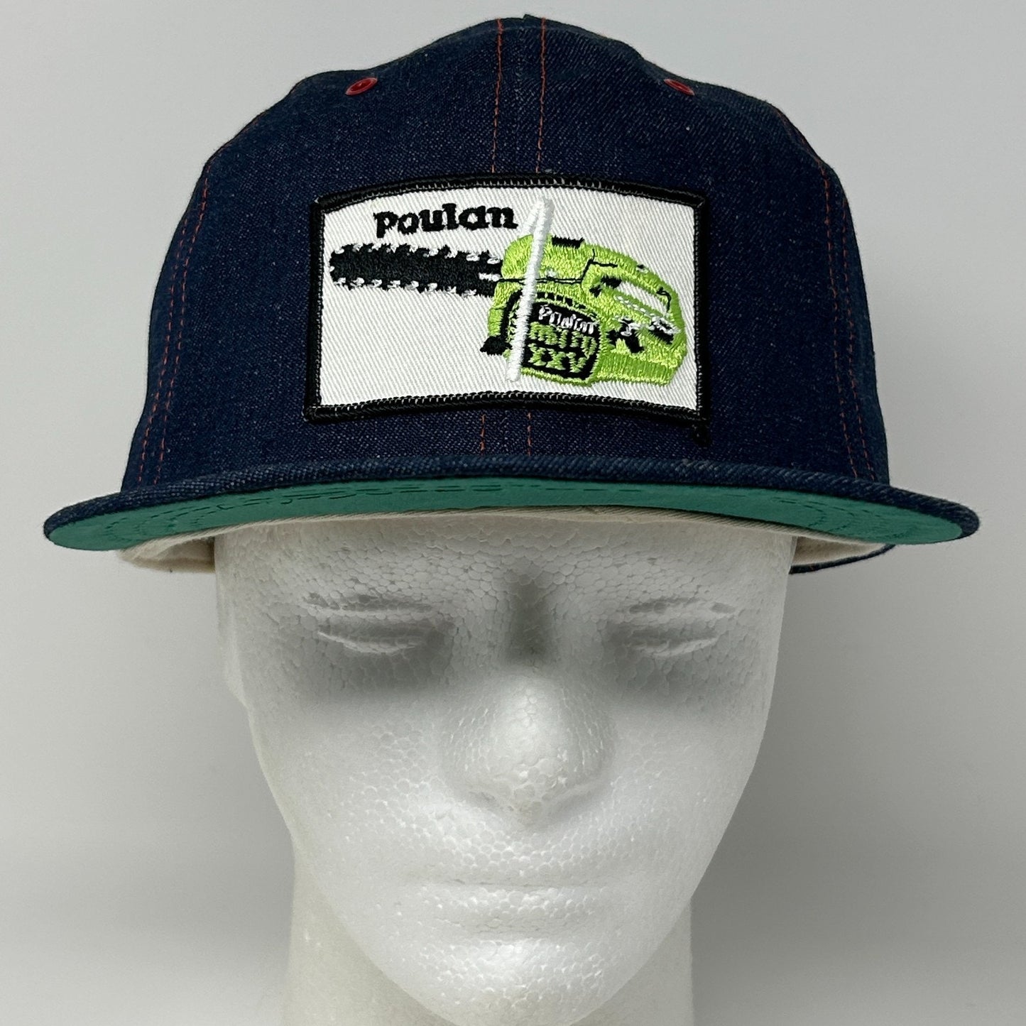 Vintage 70s Poulan Micro XXV Chainsaw Hat Baseball Cap Denim USA Snapback Blue