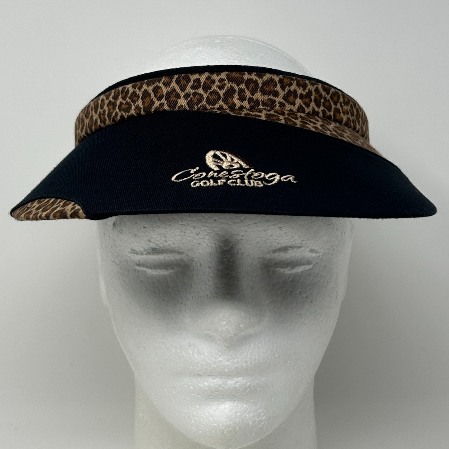 Vintage 90s Conestoga Golf Club Visor Hat Golfer Mesquite Leopard Print Black