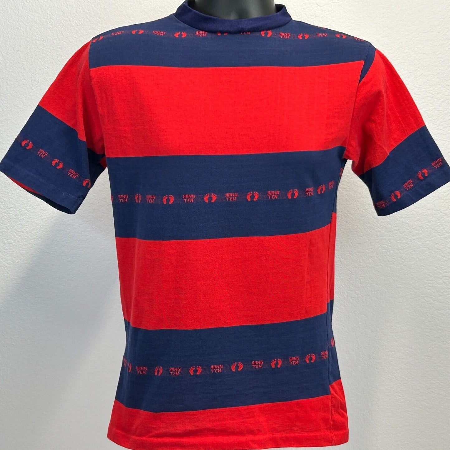 Camiseta vintage Hang Ten Surfer para hombre, con rayas azules pequeñas, estilo skater surfista, años 70 y 80