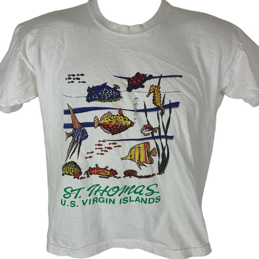 St Thomas US Virgin Islands Vintage 90s T Shirt Small Fish Travel Tee Mens White