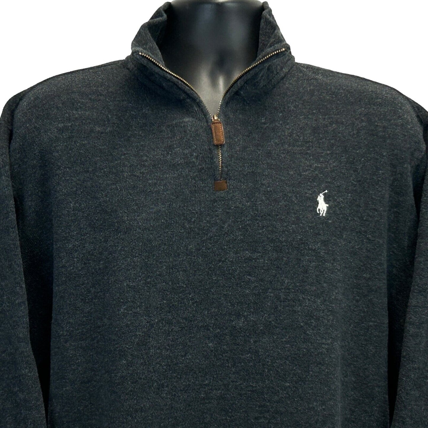 Suéter de algodón de manga larga para hombre, talla extragrande, color negro, con cremallera de 1/4 de cuarto, de Polo Ralph Lauren