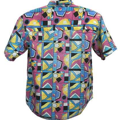 Vintage 90s Geometric Button Front Shirt Medium Skater Surfer Surfing Mens Pink