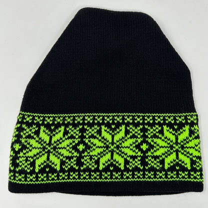 Snowflake Beanie Winter Hat Toque Ski Skiing Skier Nordic Fair Isle Black