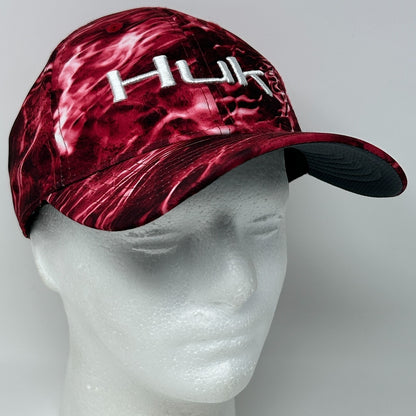 Huk Fishing Hat Baseball Cap Fisherman Stretch Red 6 Panel Flex Fitted M-L