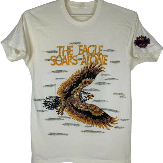 Harley Davidson pintado a mano Vintage 80s camiseta Eagle Soars Alone Biker Medium