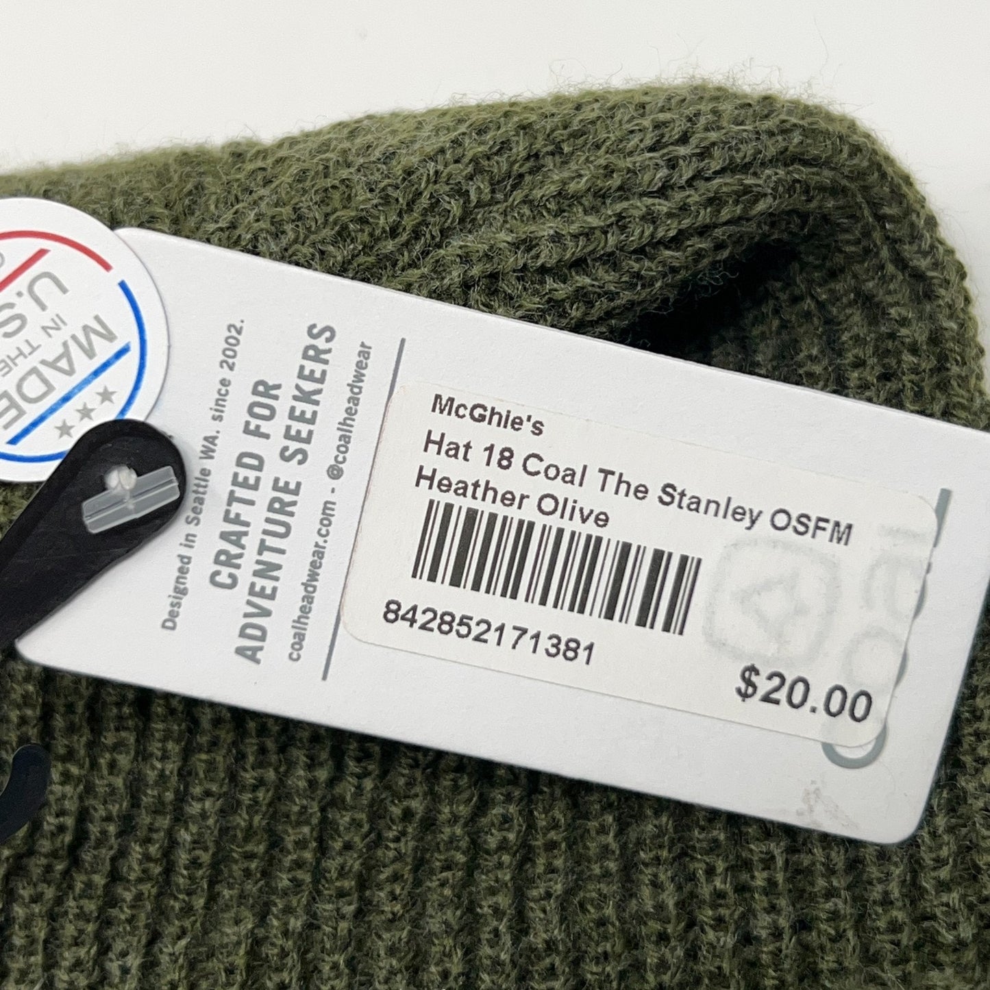Coal Headwear The Stanley Beanie Winter Hat Toque Flip Cuffed Green Made In USA