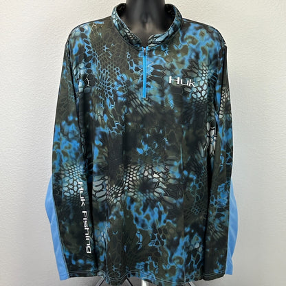 HUK Performance Fishing 1/4 Quarter Zip Shirt Kryptek Neptune Blue Mens 3XL XXXL