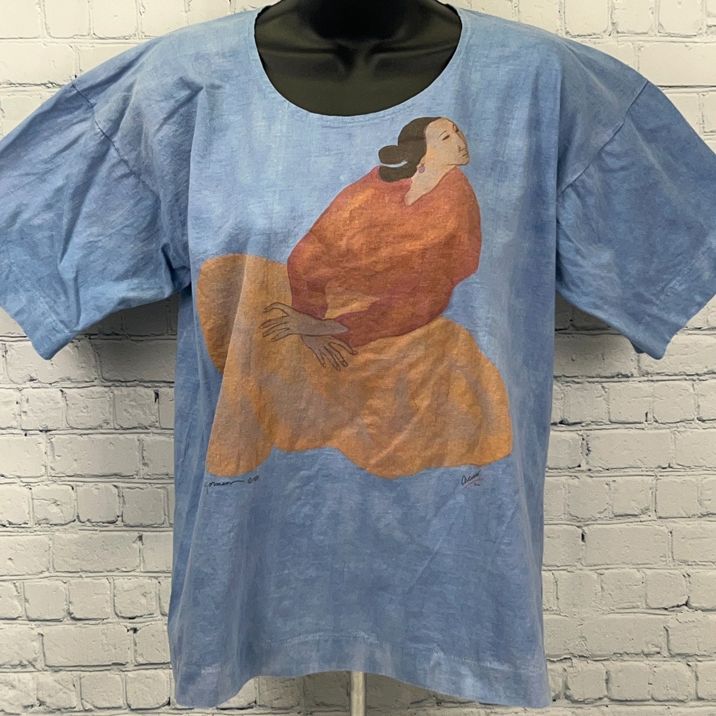 Vintage R.C. Gorman Navajo Art T Shirt Native American Blue Womens XL X-Large