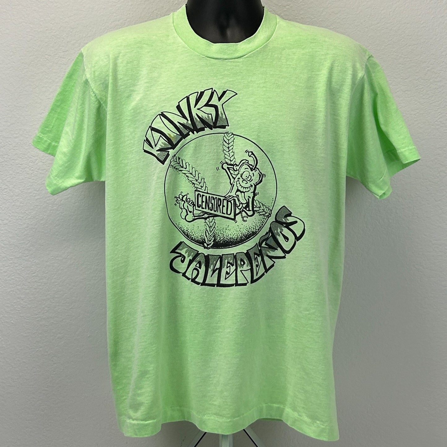 Vintage 80s 90s Kinky Jalapenos T Shirt Baseball Softball Dad USA Green L Large
