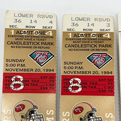 Lot of 3 San Francisco 49ers Tickets 1994 Jerry Rice Record Game and 1997 Game