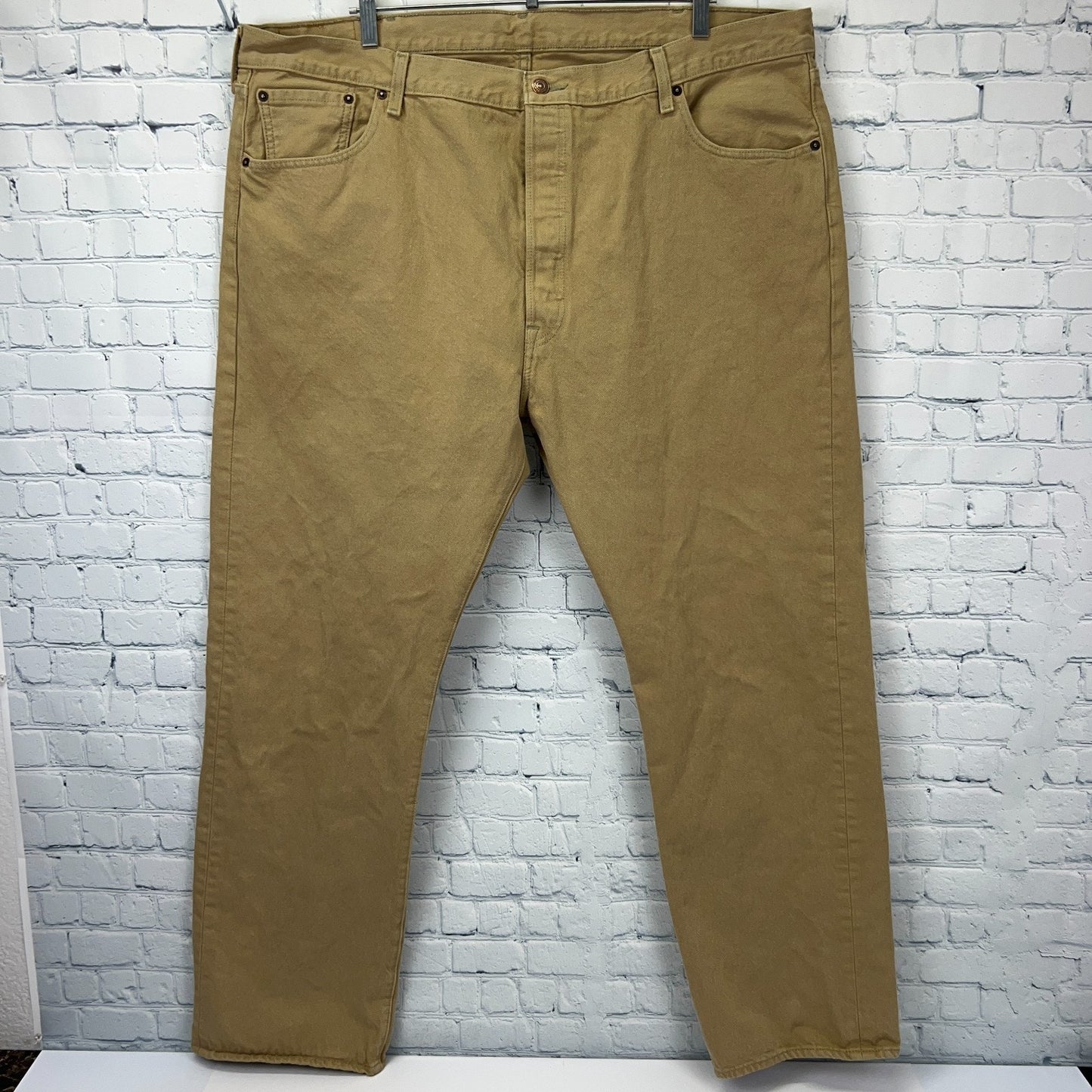 Levis 501 Button Fly Jeans Straight Fit Five Pockets Denim 1212 Beige Tan 44x32