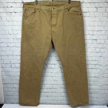 Levis 501 Button Fly Jeans Straight Fit Five Pockets Denim 1212 Beige Tan 44x32