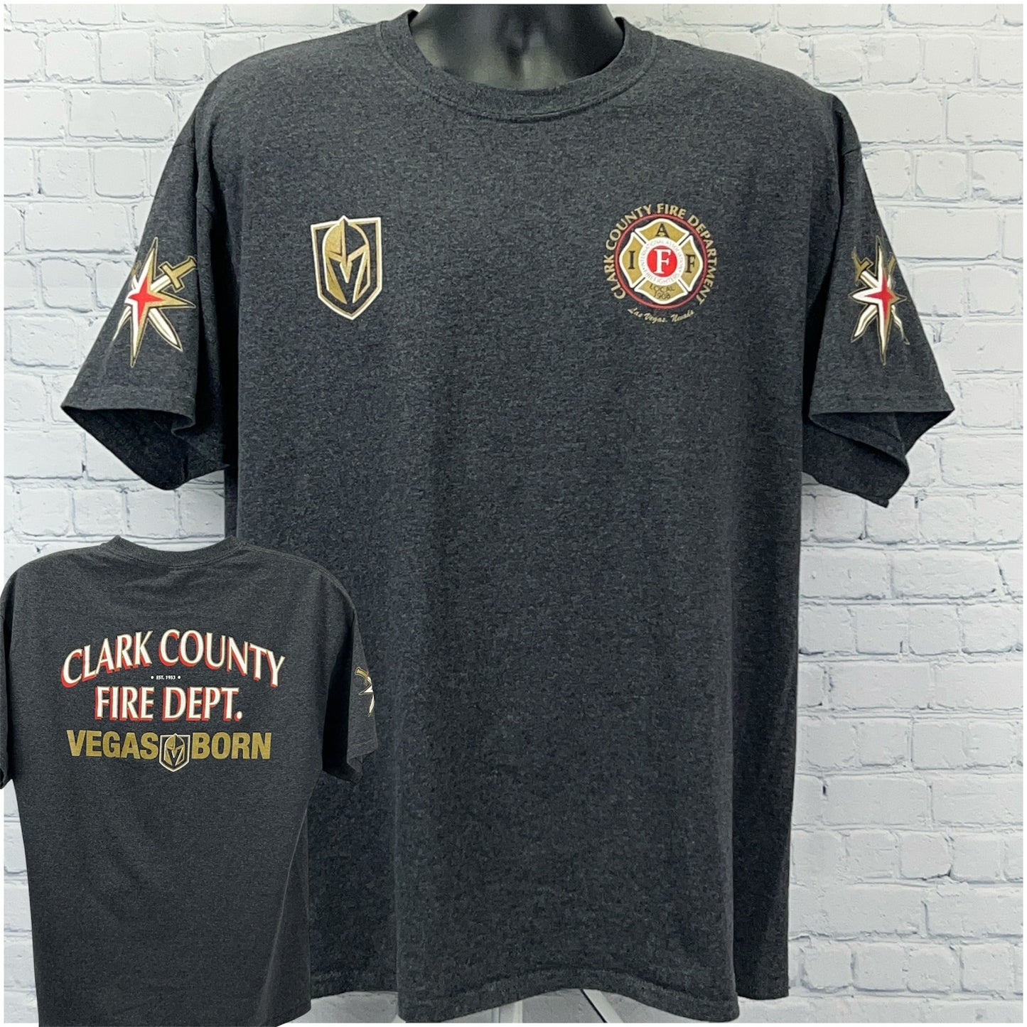 Las Vegas Golden Knights Clark County Fire Dept T Shirt Fireman Gray XL X-Large