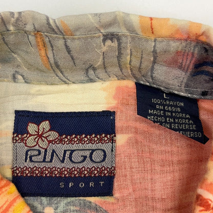 Vintage 90s Ringo Sport Hawaiian Button Front Shirt Gray Short Sleeve L Large