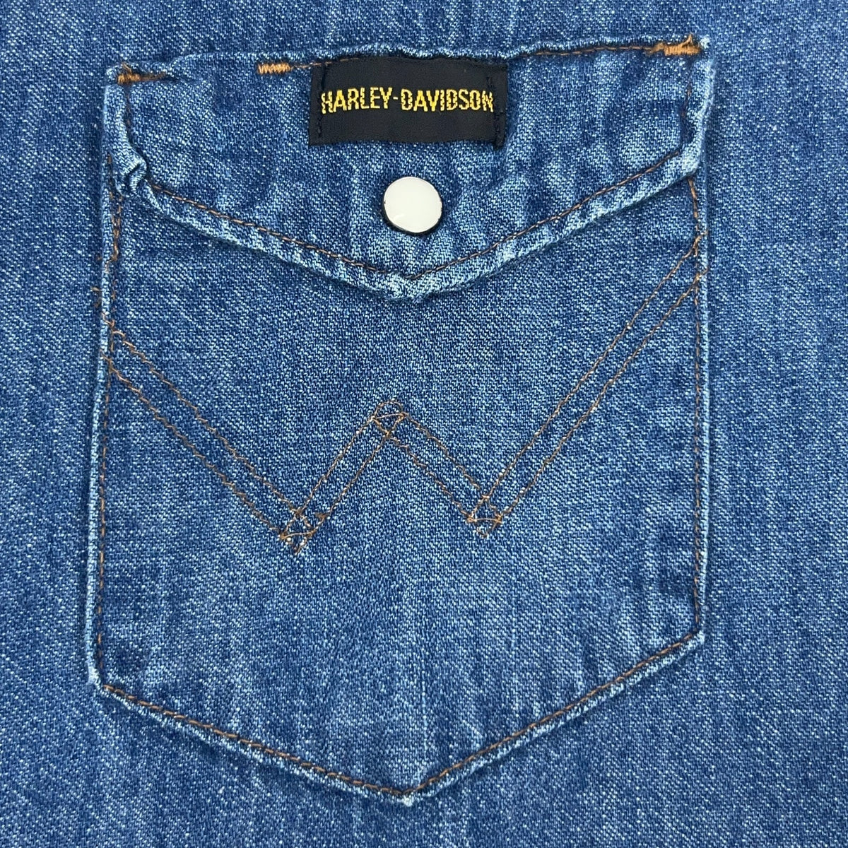 Vintage Wrangler Harley Davidson Denim Western Shirt M Medium USA Pearl Snap