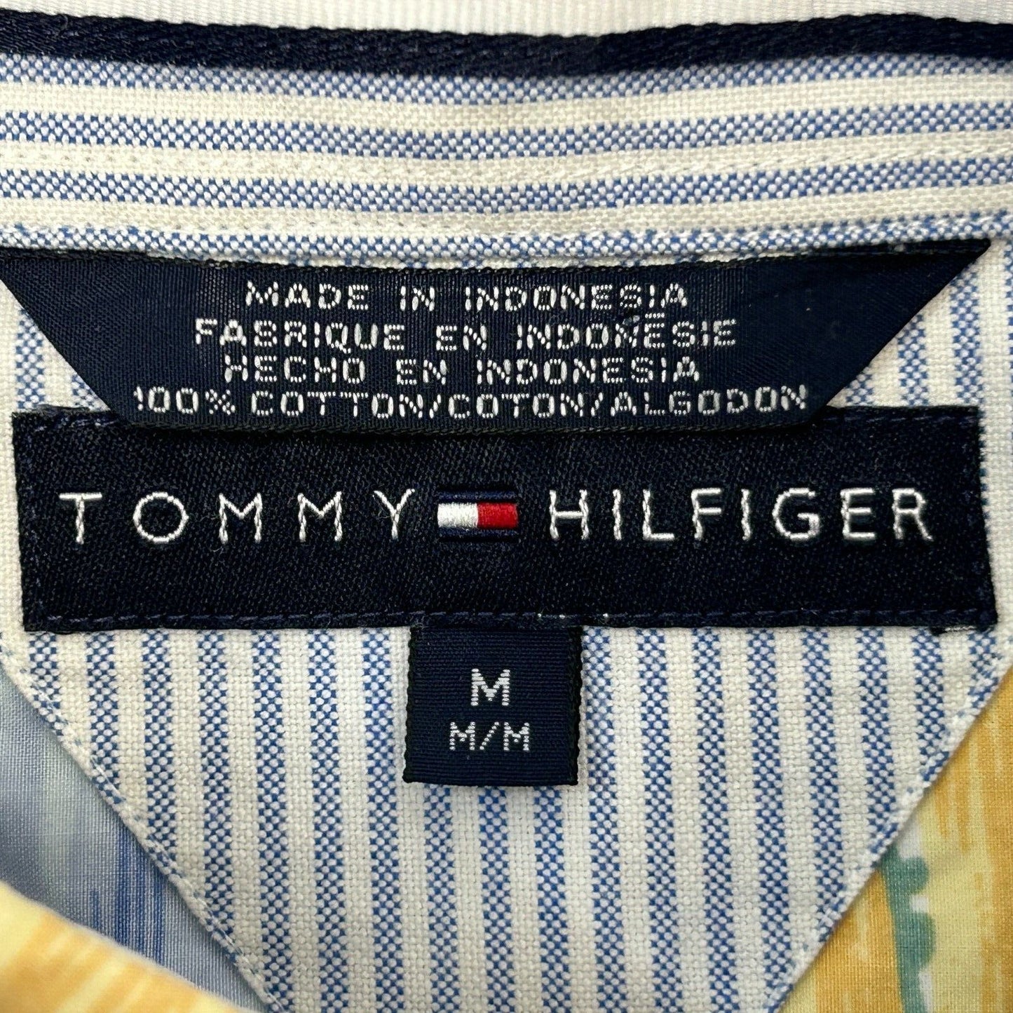 Tommy Hilfiger 夏威夷复古 Y2Ks 纽扣前襟衬衫 中号 2000 年代男式蓝色