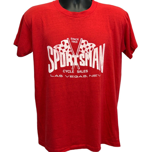 Vintage Sportsman Cycle Sales T Shirt Mens Medium Dirt Bike Las Vegas 80s Red - Neon Vintage
