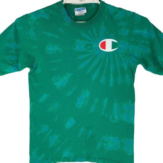 Camiseta tie dye verde Champion con logo pequeño y grande para hombre, estilo urbano, estilo skater, color verde