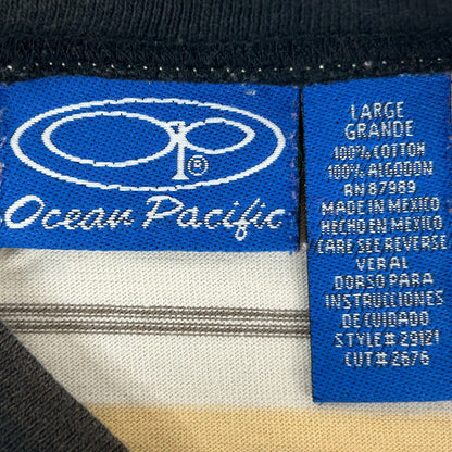 Ocean Pacific OP Striped Vintage 90s T Shirt Large Surfing Surfer Tee Mens Beige