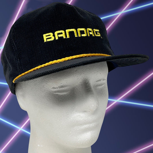 Vintage Bandag Tires Baseball Hat Cap Rope Corded Roping Corduroy Snapback Black