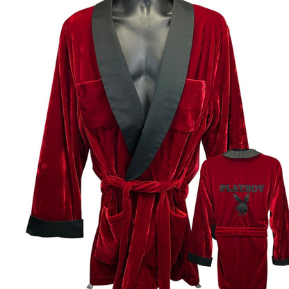 Playboy Smoking Jacket Robe Mens OSFM Velvet Velour Bunny Costume Official Red