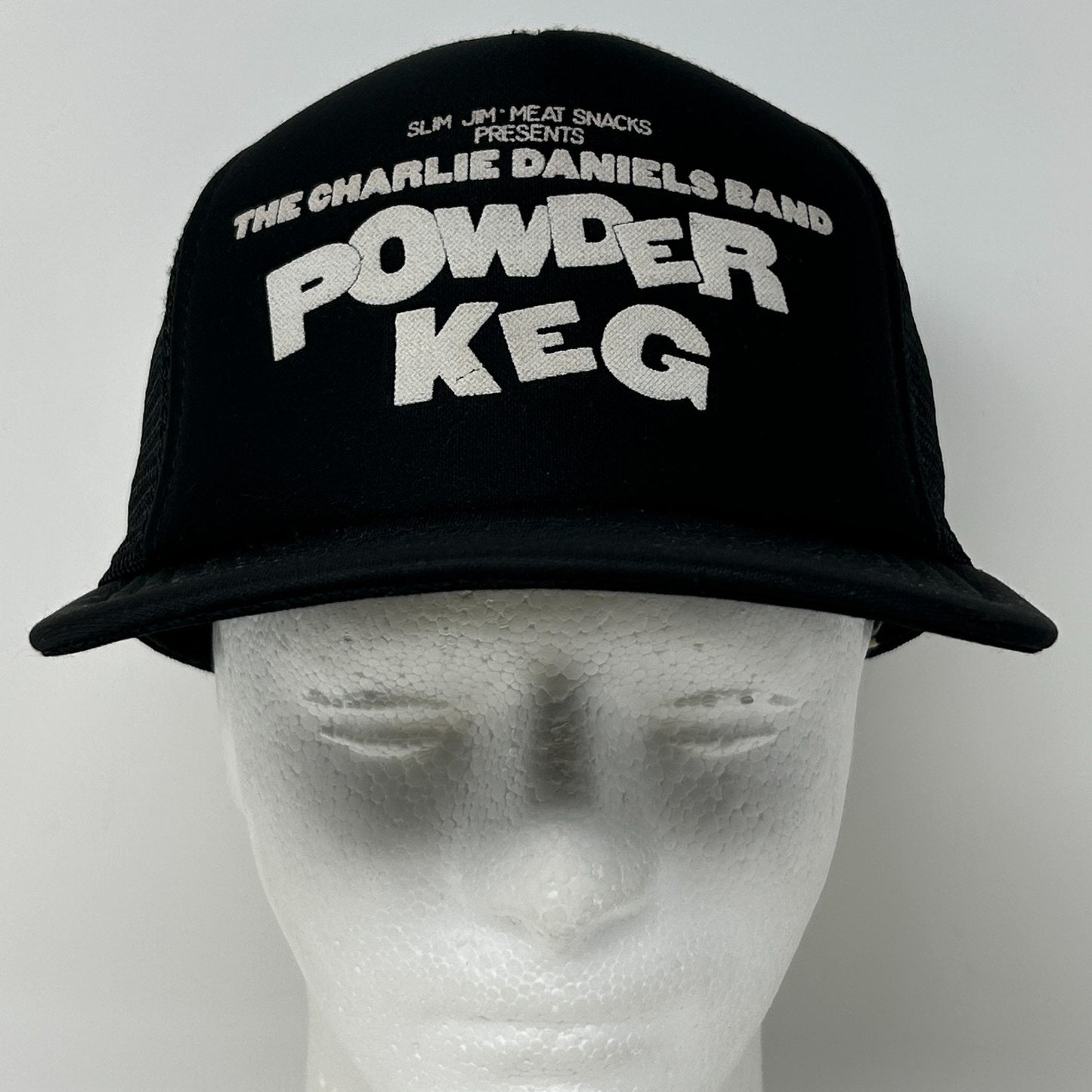 Vintage 80s Charlie Daniels Band Trucker Hat Cap Powder Keg Mesh Snapback Black