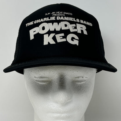 Vintage 80s Charlie Daniels Band Trucker Hat Cap Powder Keg Mesh Snapback Black
