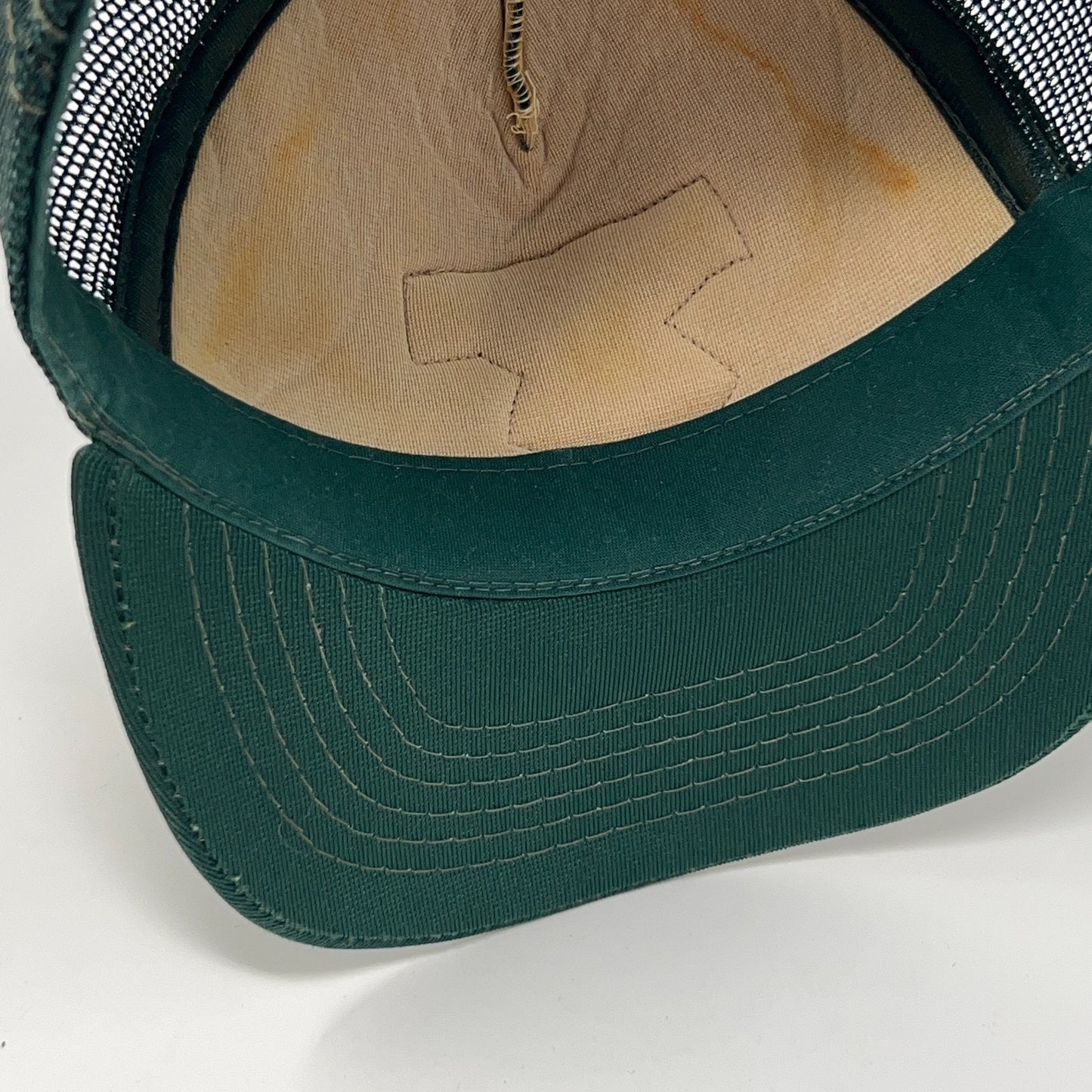 Vintage 80s American Linen Trucker Hat Baseball Cap 5 Panel Mesh Snapback Green