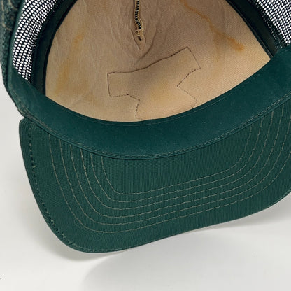 Vintage 80s American Linen Trucker Hat Baseball Cap 5 Panel Mesh Snapback Green