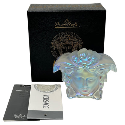 Versace x Rosenthal Blown Glass Paperweight Medusa Iridescent Opalescent White