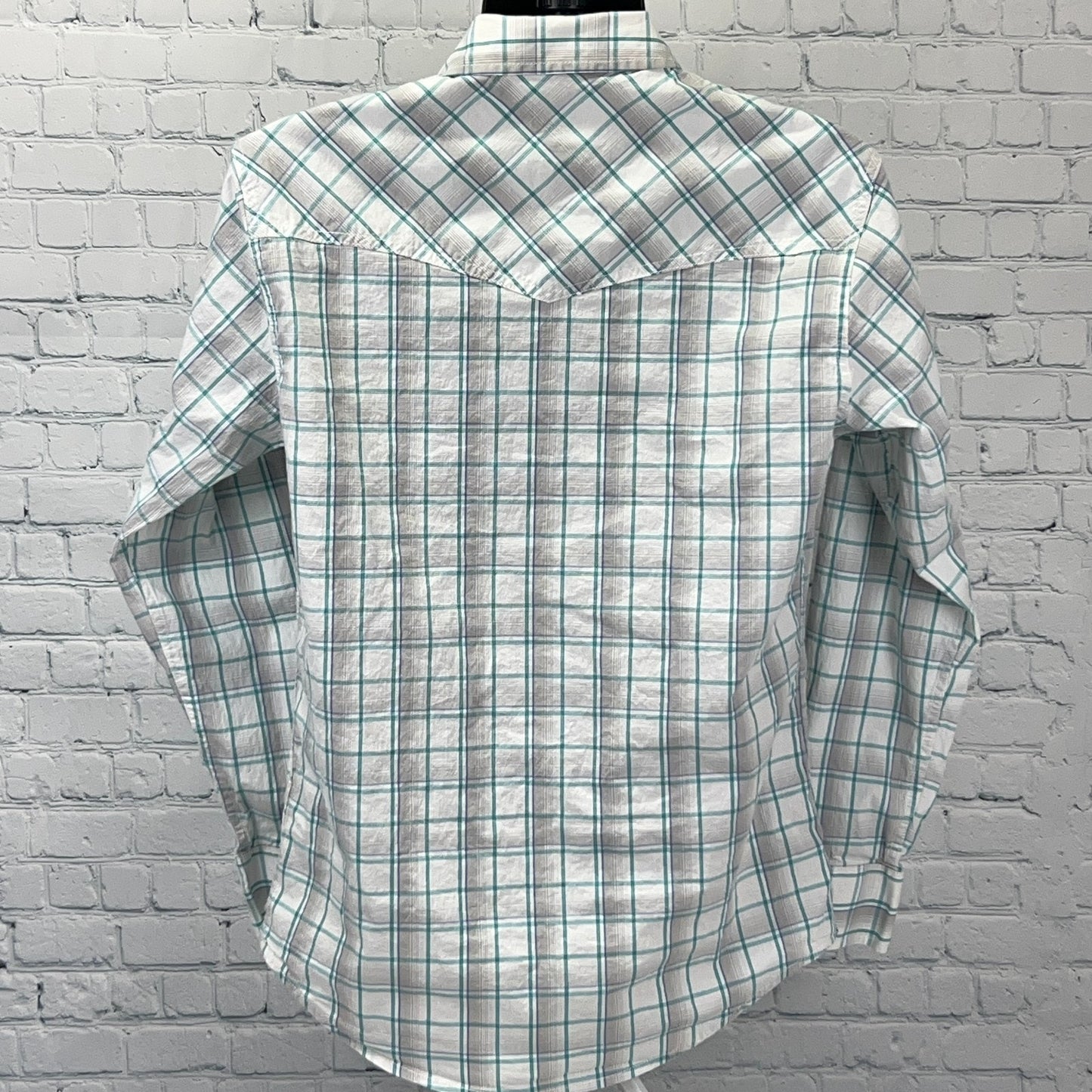Wrangler 20X Pearl Snap Button Front Shirt White Plaid Long Sleeve M Medium