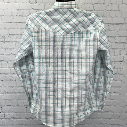 Wrangler 20X Pearl Snap Button Front Shirt White Plaid Long Sleeve M Medium