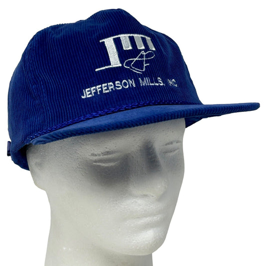 Vintage 80s Jefferson Mills Inc Hat Cap Blue Corduroy Rope Georgia Strapback