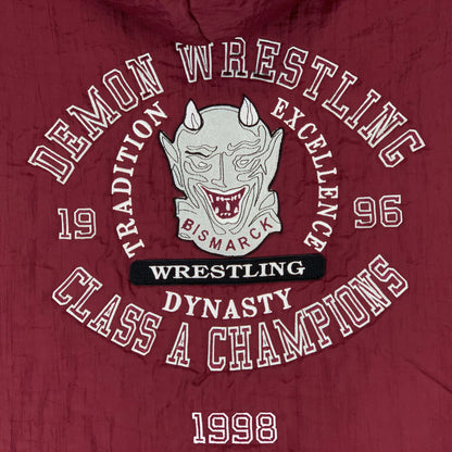 Demon Wrestling Champions Vintage 90s Puffy Jacket Hooded Bismarck USA Large