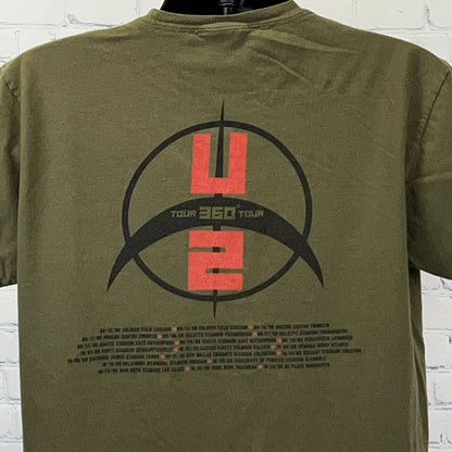 U2 360 Degrees Tour 2009 T Shirt Concert Rock Band Tee Green Unisex L Large