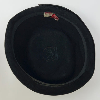 Vintage 50s 60s Merrimac Lady Ann Black Velour Pillbox Hat Womens Medium 58cm