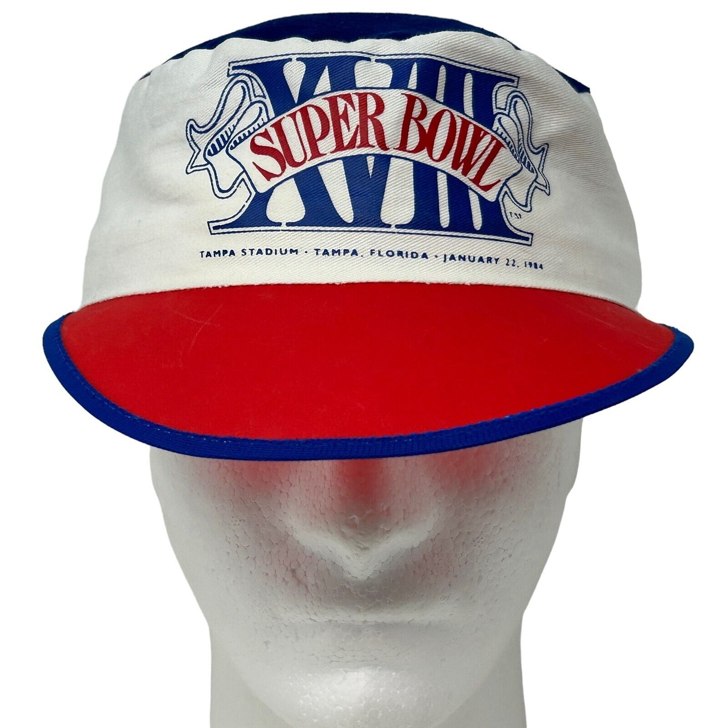 Super Bowl XVIII Painters Hat Blue Vintage 80s NFL Football Raiders Baseball Cap