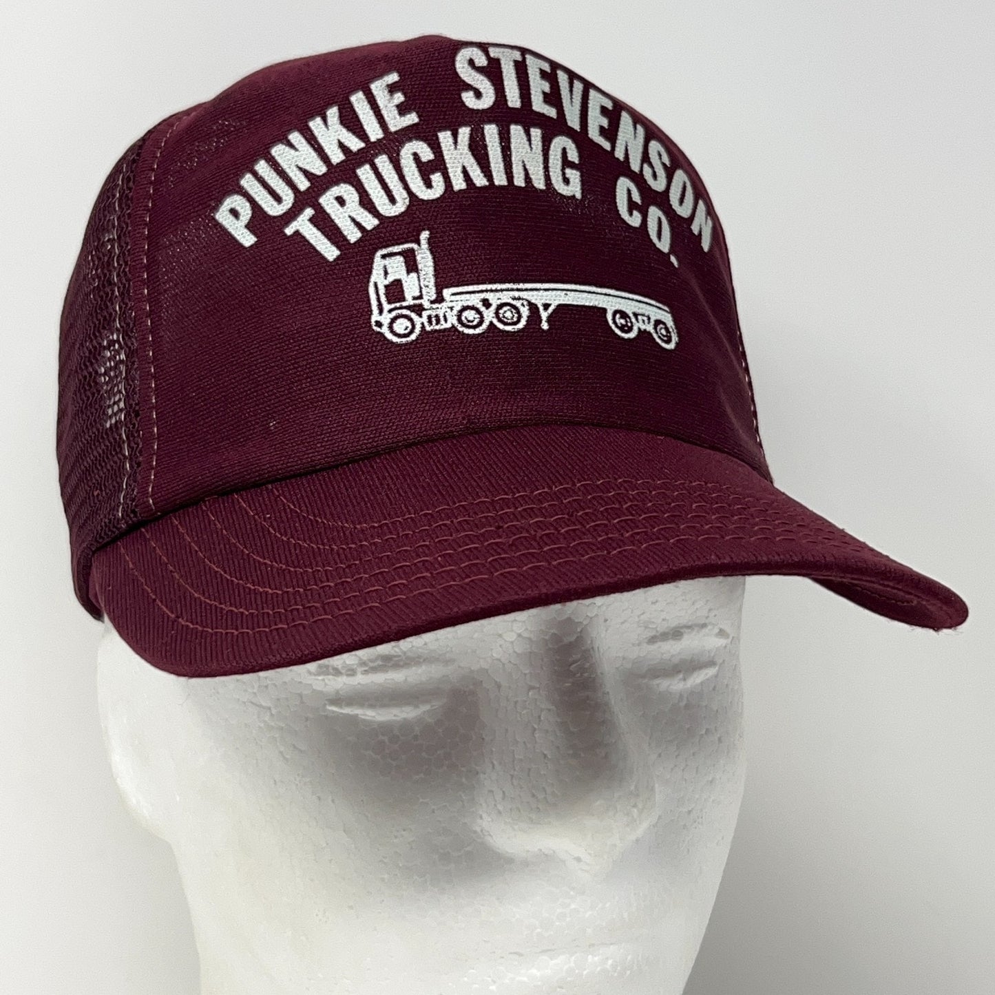 Vintage 80s Punkie Stevenson Trucking Co Trucker Hat Baseball Cap Snapback Red