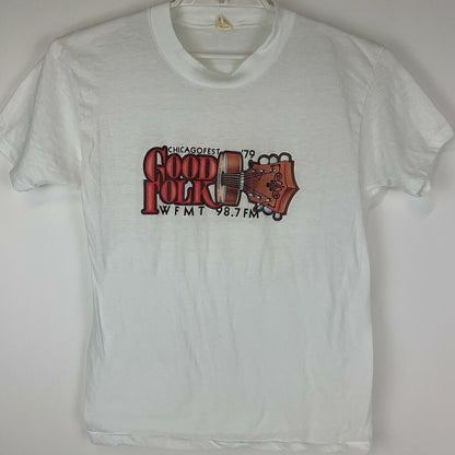 Vintage Chicagofest Good Folk WFMT T Shirt Medium 70s 1979 Festival Mens White