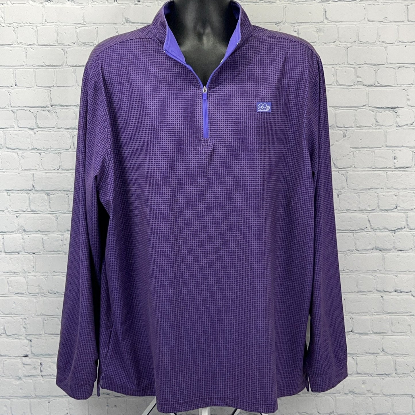 Good Good Quarter 1/4 Q Zip Shirt Golfer Long Sleeve Purple Check 3XL 3XLarge