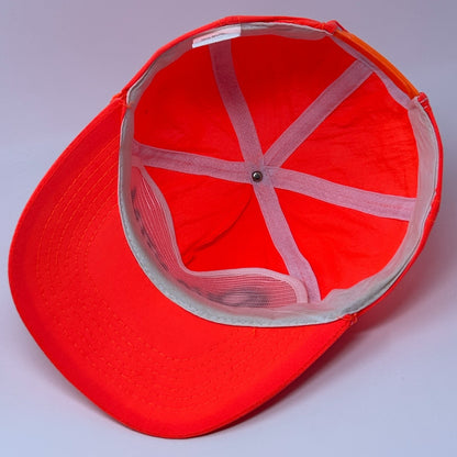 Vintage 90s Quantum Fishing Reels Hat Cap Blaze Orange Snapback Fisherman Rope