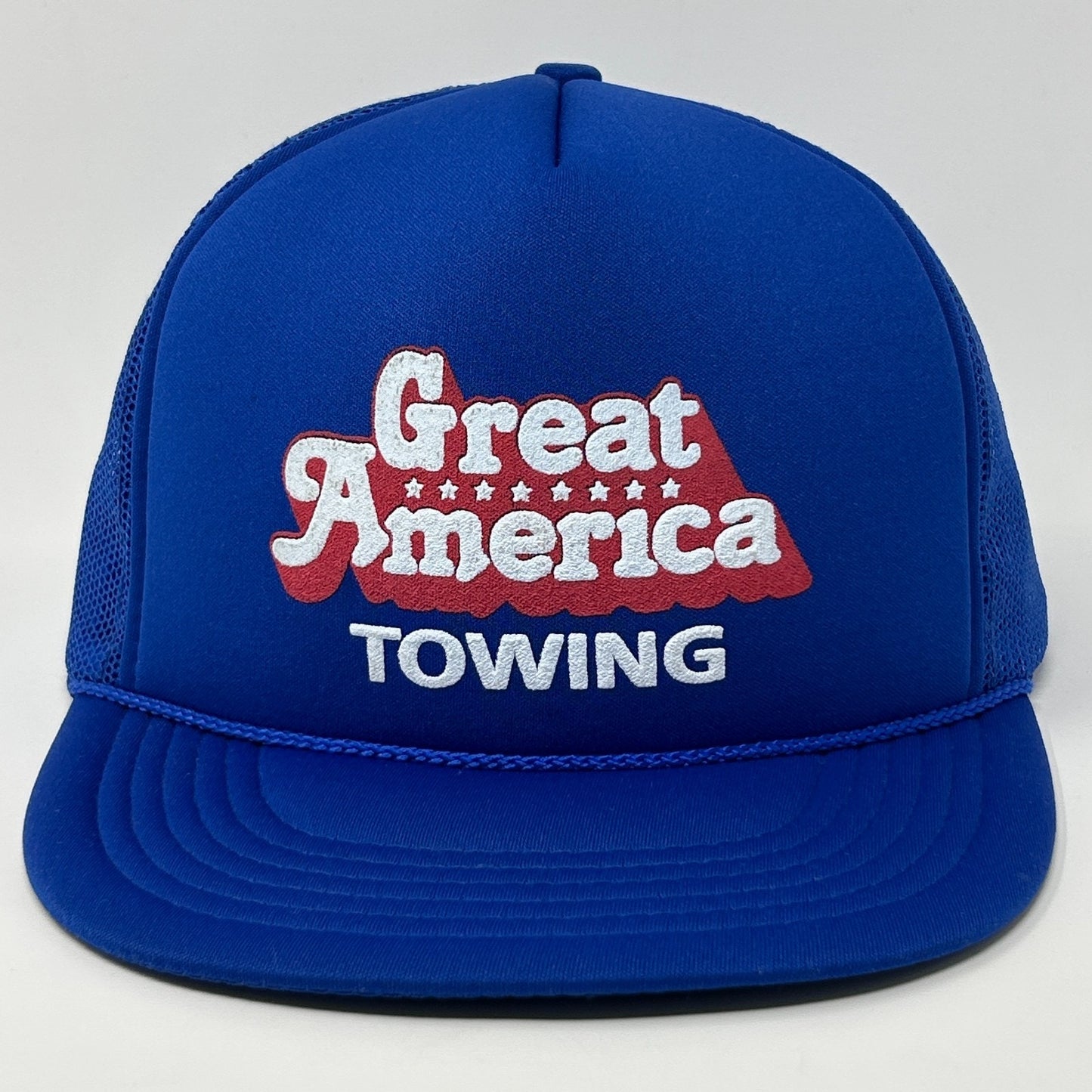 Vintage 90s Great American Towing Trucker Hat Baseball Cap Blue Mesh Snapback